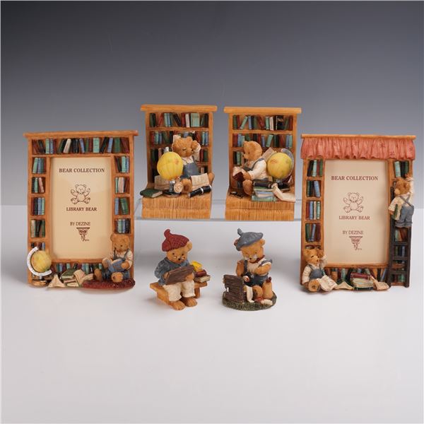 6pc Library Bear Resin Figurine Set by Dezine