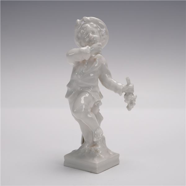 Antique KPM Berlin White Glazed Porcelain Figurine, Boy with Grapes