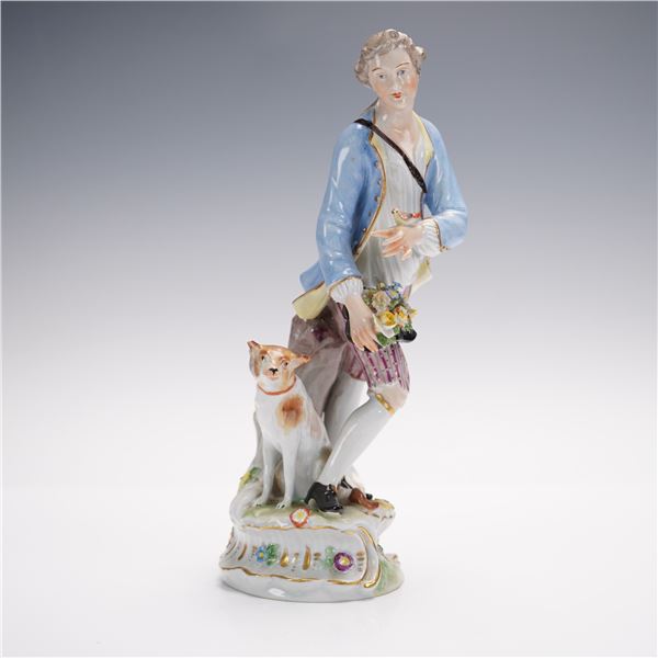 Ludwigsburg Porcelain Figurine, Young Man with Dog & Bird