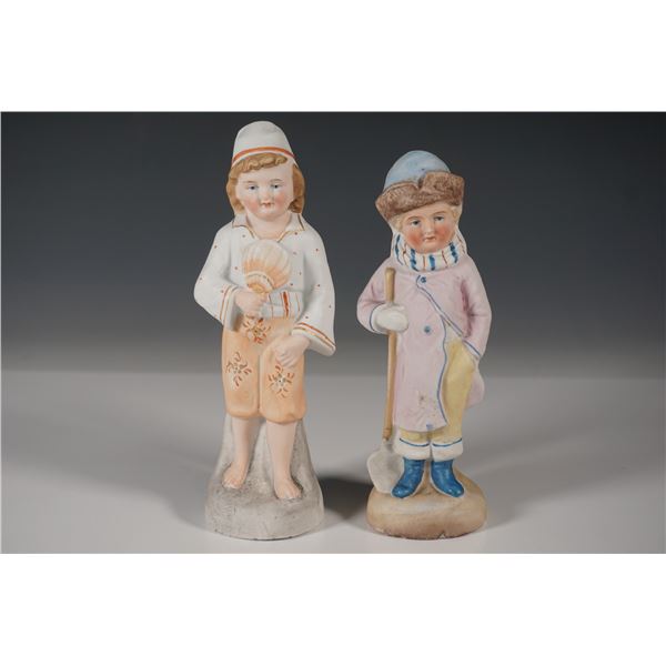 2pc Bisque Porcelain Figurines, Seasonal Boys