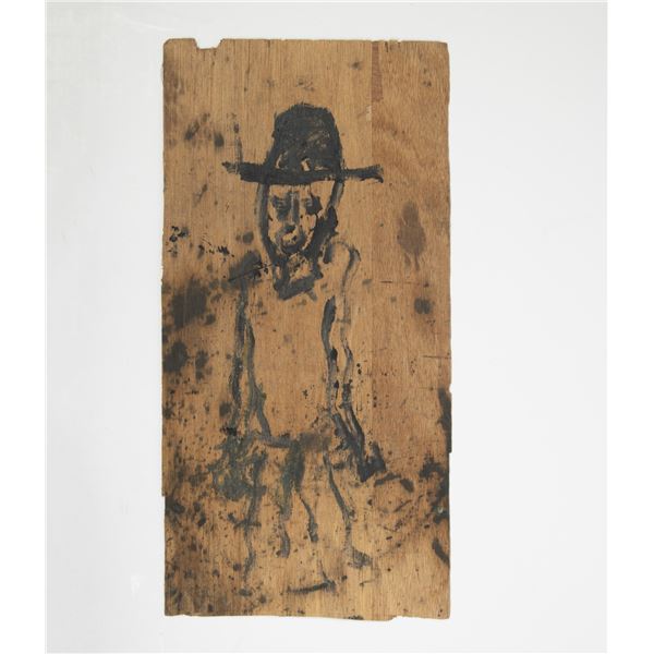 Original Monochrome Oil on Wood Board, Expressionist Figure