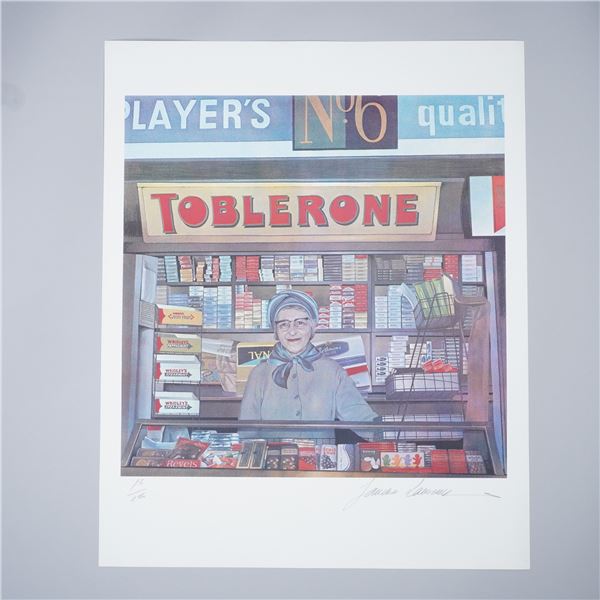 Sandra Lawrence Limited Edition Print, Toblerone Shopkeeper