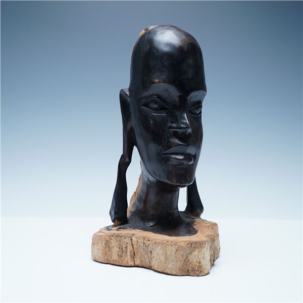 Hand-Carved Ebony Wood Bust from Tanzania