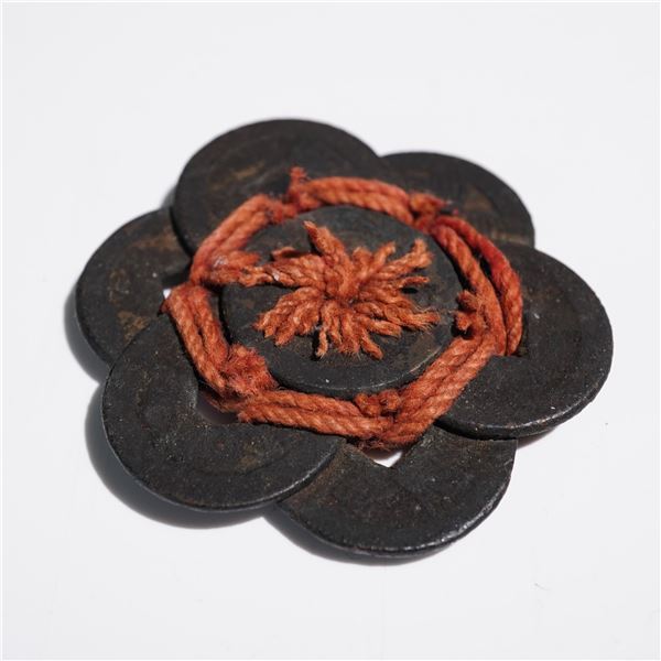 Qing Dynasty Coin Cluster Ornament with Traditional Red Cord Binding