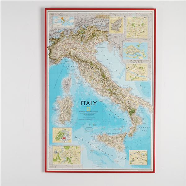 Framed National Geographic Italy Map, 1995