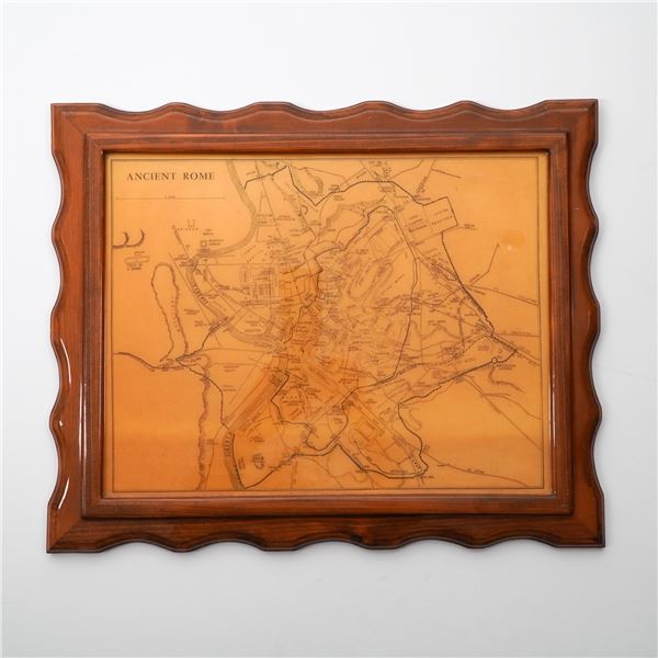 Resin-Encased Vintage Map of Ancient Rome in Wooden Frame