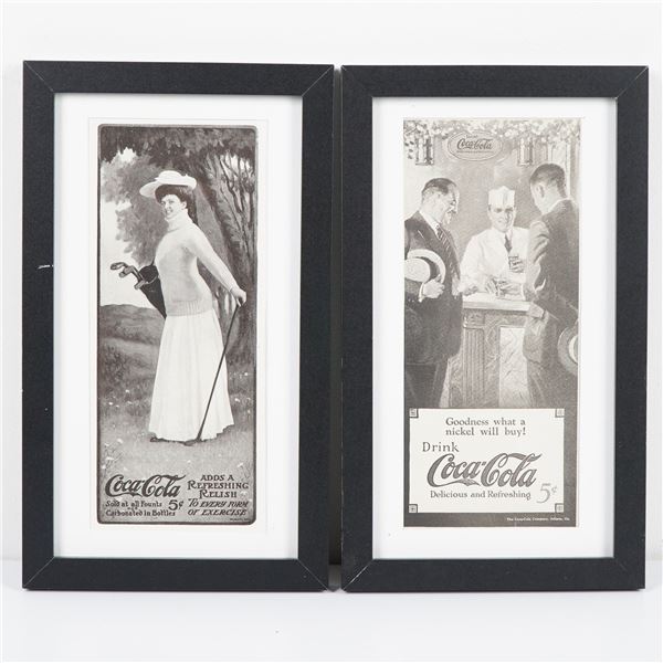 2pc Coca-Cola Framed Prints, Vintage Advertising