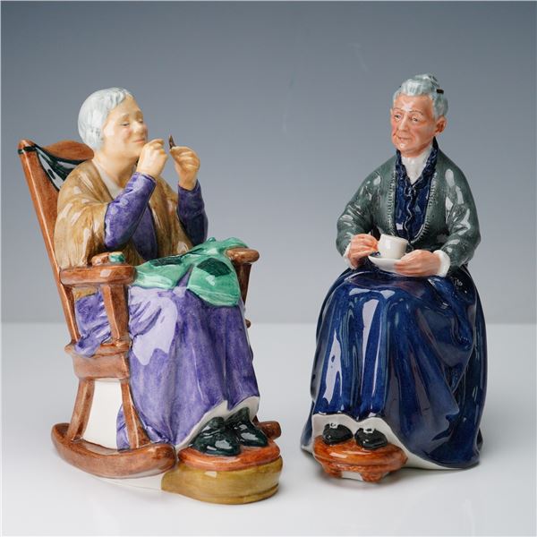 2pc Royal Doulton Figurines, A Stitch in Time and The Cup of Tea
