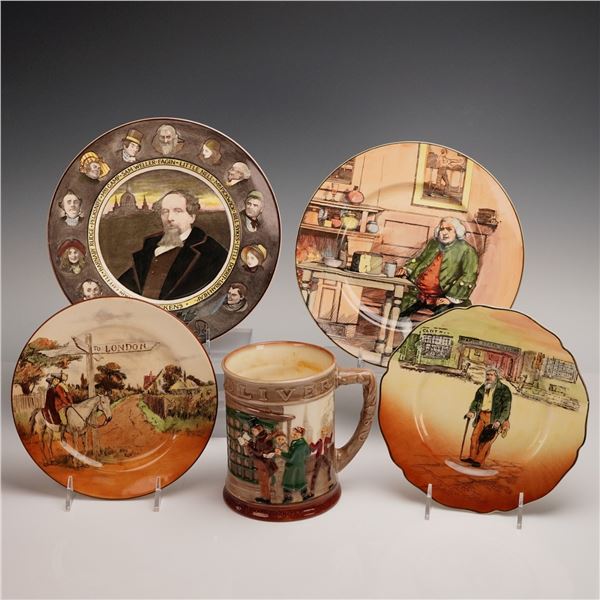 5pc Royal Doulton Dickens Ware Plates and Oliver Mug