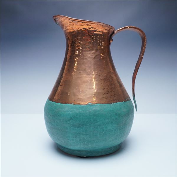 Mexican Copper Pitcher with Painted Patina Finish