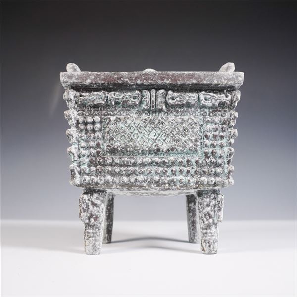 Miniature James Mont-Style Cast Metal Ice Bucket with Aged Patina