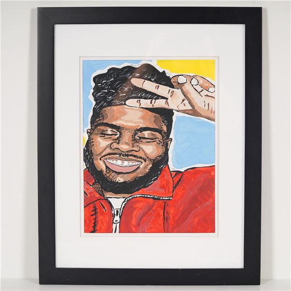 Amma Fordjour, Gouache on Paper, Portrait of Singer Khalid, Signed