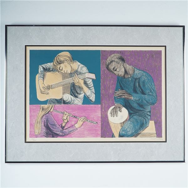 Anton Refregier, Color Lithograph, Three Musicians, Signed and Numbered