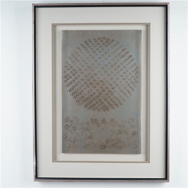 Embossed Mixed Media Print, Studded Sphere, Signed