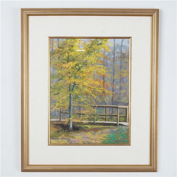 Kim Beck, Original Pastel on Paper, Elm and Bridge, Signed
