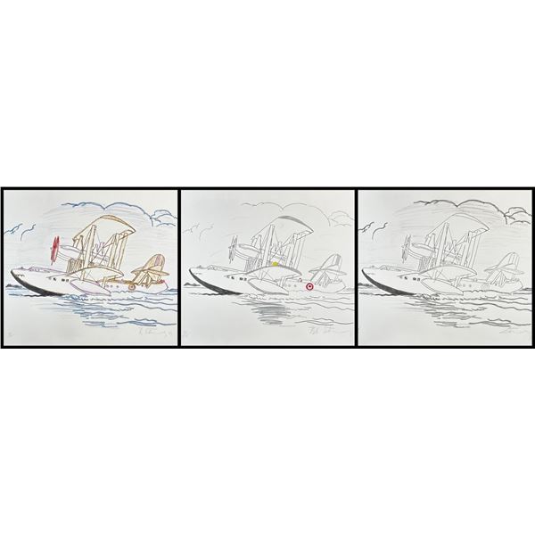 Robert Stanley (American 1932-1997) 3pc Boat Taking Off