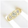 Image 3 : NEW Mens 18K Yellow Gold 1.96 ctw GIA Old European Diamond 3 Stone Gypsy Band Ri
