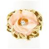 Image 1 : Vintage 14k Gold Rose Carved Coral High Relief Diamond Center Open Freeform Ring