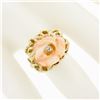 Image 3 : Vintage 14k Gold Rose Carved Coral High Relief Diamond Center Open Freeform Ring