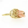 Image 5 : Vintage 14k Gold Rose Carved Coral High Relief Diamond Center Open Freeform Ring