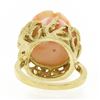 Image 7 : Vintage 14k Gold Rose Carved Coral High Relief Diamond Center Open Freeform Ring
