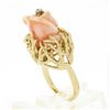 Image 9 : Vintage 14k Gold Rose Carved Coral High Relief Diamond Center Open Freeform Ring