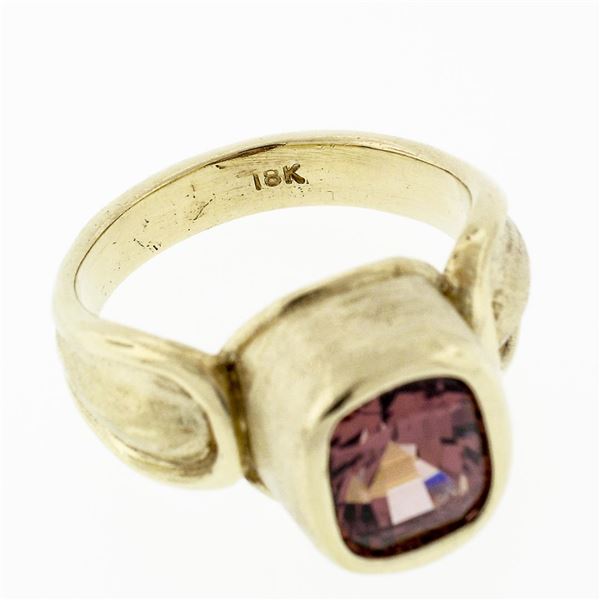 Estate 18k Yellow Gold 2.38 ctw Bezel Cushion Garnet Stone Finish Solitaire Ring