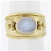 Image 1 : Maz 14k Yellow Gold Oval Moonstone Matte Finish Cigar Band Ring w/ Bead Work