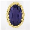 Image 1 : Vintage 18k Gold Elongated Oval Synthetic Alexandrite Solitaire Textured Ring