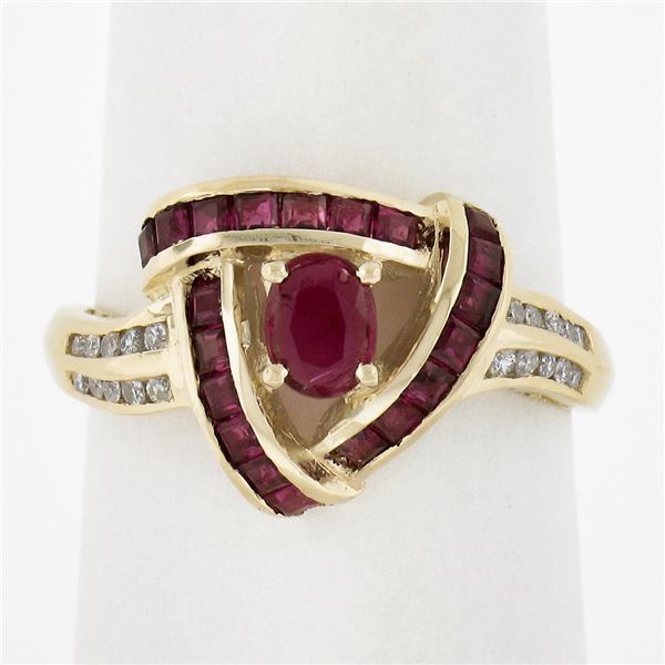 Solid 14k Yellow Gold 1.10 ctw Channel Set Diamond & Ruby Infinity Knot Band Rin