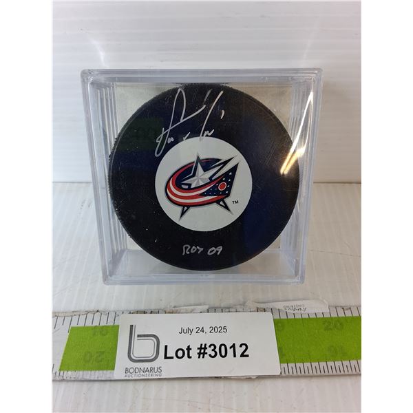 Steve Mason 2009 Blue Jackets Autgraphed Puck with Certificate of Authenticity