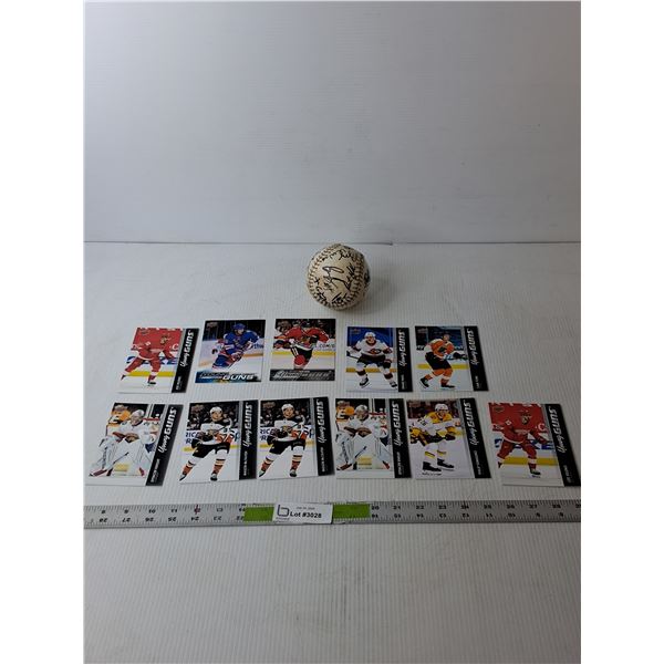 Autographed Softball, (11) Enlarged Upper Deck Hockey Cards