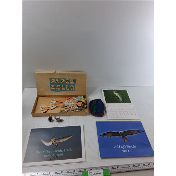 Paper Dolls, (3) Calenders, Clutch Bag, (2) Miniature Animals
