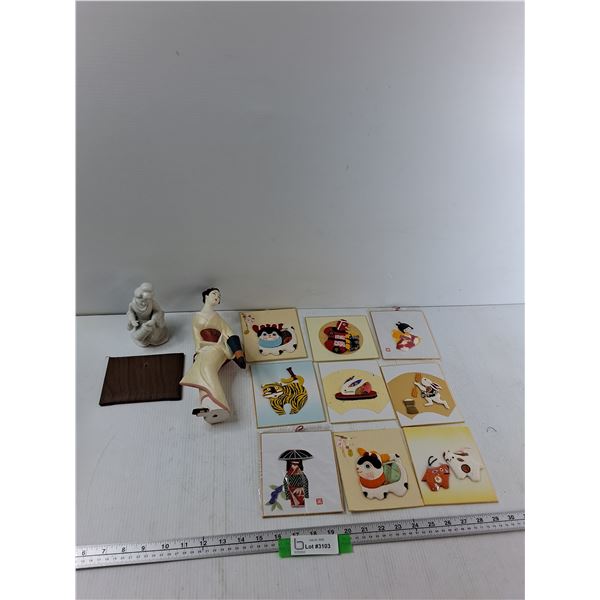 (2) Geisha Dolls, (9) Pressed Paper Art