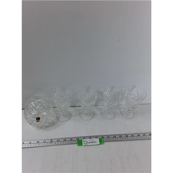 Crystal Candy Bowl, (4) Crystal Glasses