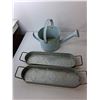 Image 3 : Gardening Lot- (2) Watering Cans, (4) Pots, (2) Trays