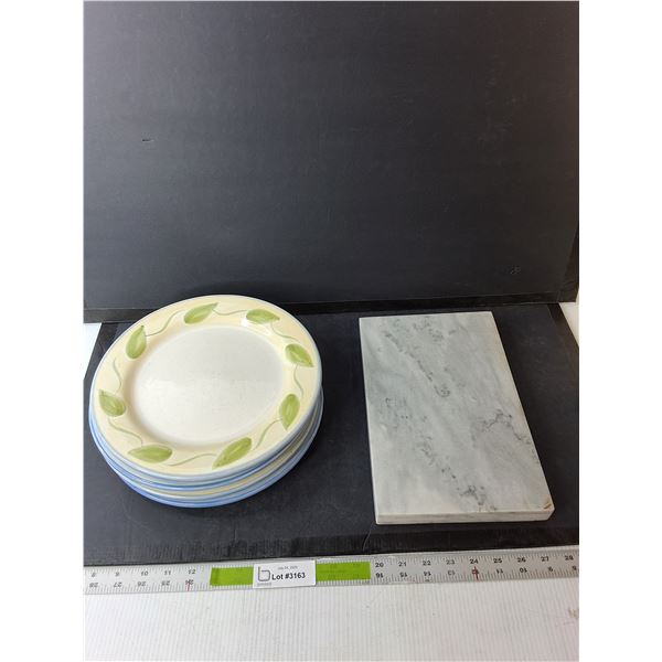 (4) Ceramic Dinner Plates, Marble Slab-  PICK UP