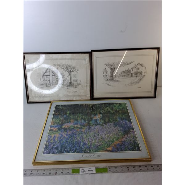 (3) Framed Artpieces Up to 20" x 16.25"