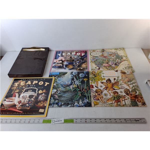 (5) Calendars, Wood Storage Box