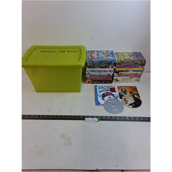 (30+) DVD Movies & Storage Bin