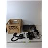 Image 1 : (2) CB Radios, (2) Older Mobile Phones, Milk Crate 11" x 13"- All As is
