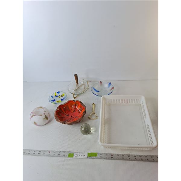 Paperweight, (4) Decorative Bowls, Plastic Tray