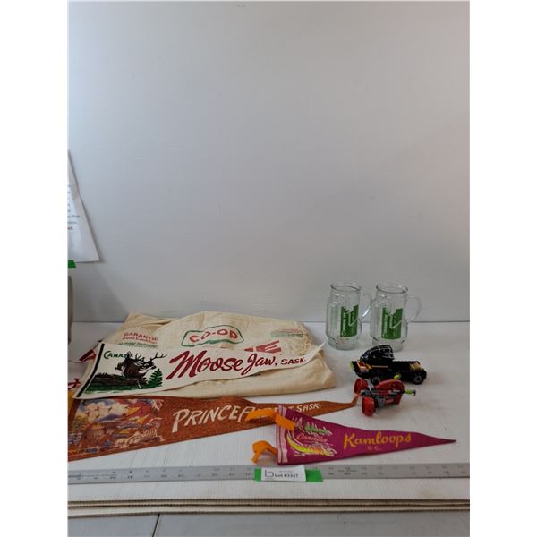 (2) Canadian Tire Cups, (2) Legos, Co-op Bag, Canadian Flags