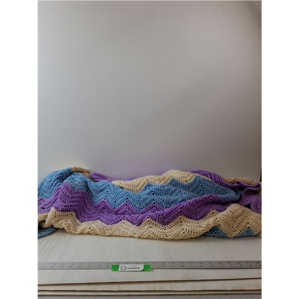 Blue , Purple And White  Crocheted Blanket