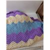 Image 3 : Blue , Purple And White  Crocheted Blanket