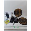 Image 1 : Mittens, Baby On Board Sign, (2) Metal Cups & Circular Decor