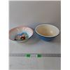 Image 1 : (2) Enamel Bowls- Blue- One Has Flower Pattern