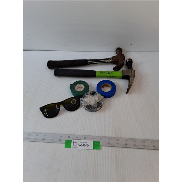 (2) Hammers, (3) Rolls Of Electrical Tape & Sunglasses