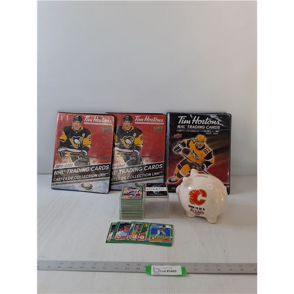 Tim Horton's NHL Trading Cards & Binders, Baseball Cards, Calgary Flames Piggy Bank Filled w/Pennys