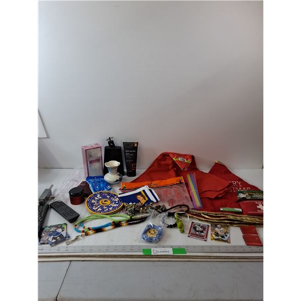 Halloween & Christmas Decorations, First Aid Kit, (2) TV Remotes, Hockey Cards, Perfume Other Miscel